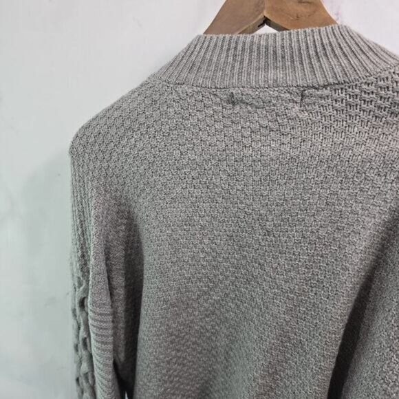 By Anthropologie Sweater Womens Small Gray Cable Knit Mock Neck Wide Arm - Picture 6 of 12